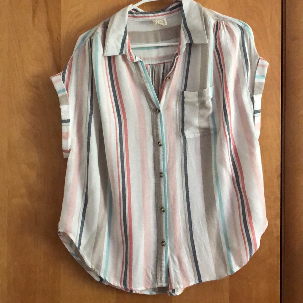 Striped button down T-shirt with pocket